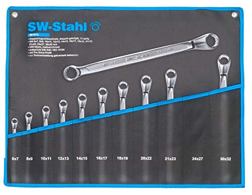 SW-Stahl 00181L Doppelringschlüssel-Satz 6-32 mm, 11-teilig tief gekröpft I Ringschraubenschlüssel I Doppel-Schraubenschlüssel Set I Ringschlüssel-Set gekröpft von SW-Stahl