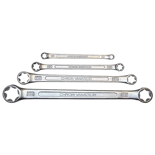 SW-Stahl 01550L Doppelringschlüssel-Satz E-Profil, E6-E24, 4-teilig I Torx-Schraubenschlüssel I Außen-TX Stern I Ringschlüssel-Set I Ringschraubenschlüssel I Doppel-Schraubenschlüssel von SW-Stahl