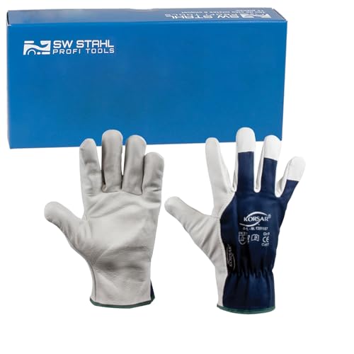 SW-Stahl 11542L Arbeitshandschuhe Leder Größe 10 / XL I Rindnappaleder Handschuhe Arbeitshandschuhe EN 388 I Gartenhandschuhe blau/weiß I Montagehandschuhe Gr 10 I Handschuhe für Arbeit von SW-Stahl