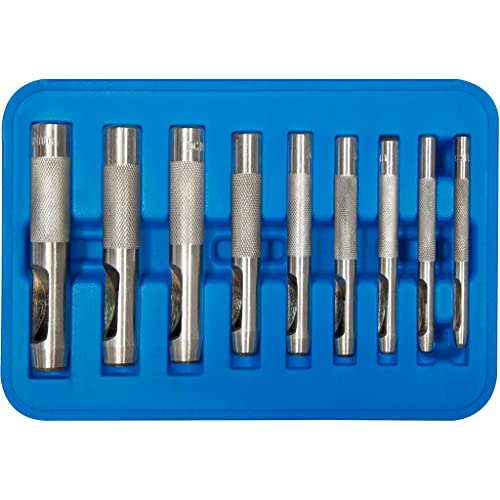 SW-Stahl 95080L Locheisensatz 9-teilig I 3-12 mm Locheisen Set in Kunststoffkassette I Locheisen-Set für Lederverarbeitung, Schmuckherstellung, Handwerksarbeiten und Reperaturen von SW-Stahl