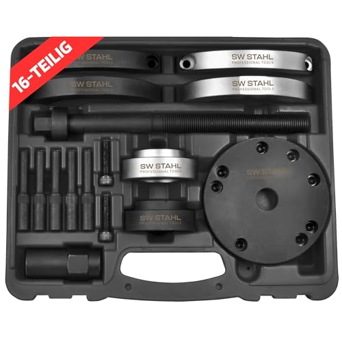 SW-Stahl 301050L Kompaktlager Werkzeugsatz, VAG, 16-teilig I Radlager Ausbau & Einbau I Lagerwechsel Set inkl. Abzieher & Einbauhilfe I KFZ Spezialwerkzeug aus Stahl von SW-Stahl