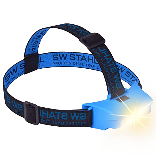 SW-Stahl S9716 LED Akku-Stirnleuchte, 2W COB I wiederaufladbare Stirnlampe mit USB Ladekabel und Adapter I Kopflampe LED Lampe mit 2-Helligkeitsstufen I Kompatibel mit Kopfbedeckung von SW-Stahl