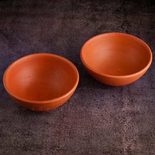SWADESHI BLESSINGS Exklusive Reihe unglasierte Ton-Servierschalen-Set/Terrakotta-Schalen/Erd-Snackschalen/kleine Joghurt-Töpfe/Schlammschalen, 11,4 cm (2 Stück) von SWADESHI BLESSINGS