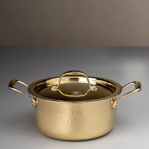 Swadeshi Blessings EXKLUSIVE RANGE Messingtopf zum Kochen mit Deckel/Teflonfrei/Natürlich antihaftbeschichtete Messingutensilien mit Zinnbeschichtung (1 Litre) von SWADESHI BLESSINGS