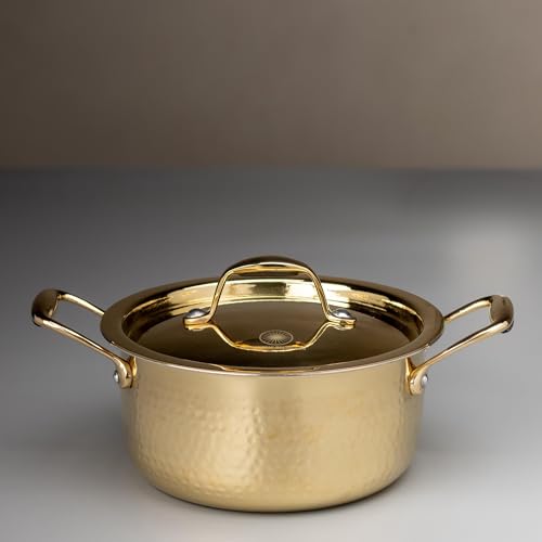 Swadeshi Blessings EXKLUSIVE RANGE Messingtopf zum Kochen mit Deckel/Teflonfrei/Natürlich antihaftbeschichtete Messingutensilien mit Zinnbeschichtung (2 Litres) von SWADESHI BLESSINGS