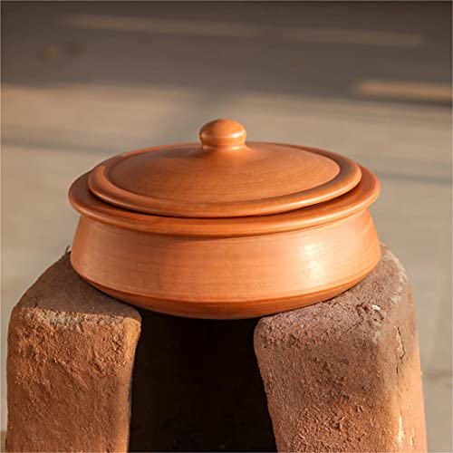 Swadeshi Blessings Exclusive Range Unglasierter Ton Handi/Earthen Kadai/Tontopf zum Kochen und Servieren mit Deckel (mit Spiegel-Finish) + (2,8 Liter Handi) (Red) von SWADESHI BLESSINGS