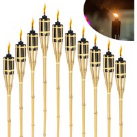 10x Gartenfackeln Set Lampen Fackeloel Docht 90cm Bambus Ölfackeln für draußen Lampenöl für fackeln Flammen Feuer Party Deko - Natur - Swanew von SWANEW