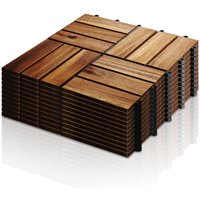 11 Stück Holzfliesen aus Akazienholz Balkonfliesen Terrassenfliesen, Bodenbelag mit Drainage, Fliese Leicht verlegbar(12 Latten 1 m²) - Swanew von SWANEW