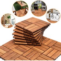 33 Stück Holzfliesen aus Akazienholz Balkonfliesen Terrassenfliesen, Bodenbelag mit Drainage, Fliese Leicht verlegbar(12 Latten 3 m²) - Swanew von SWANEW