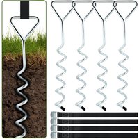 Swanew - 4x Bodenanker Trampolin 40cm 5 Windungen Verstellbare Gurte Rostfrei Sicherung Set Erdanker Befestigung Pavillon Gartenhaus Schaukel von SWANEW
