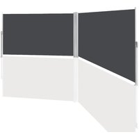 Swanew - Doppel Seitenmarkise 180x600cm Sichtschutz Ausziehbar Blickdicht Sonnenschutz Markise Balkon Terrasse Garten Seitenrollo Windschutz Grau von SWANEW