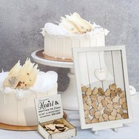 Swanew - Gästebuch Hochzeitsgeschenk Hochzeit weiß Holz Holzrahmen mit 80 Holz Herzen von SWANEW