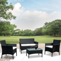 Gartenmöbel Terrassen Garnitur Sitzgruppe Loungeset Polyrattan Gartensofa Couch schwarz von SWANEW