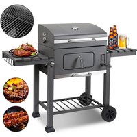 Holzkohlegrill Grillwagen Gartengrill Holzkohlegrill mit 2 Rädern 139x67x107.5cm Grau - Swanew von SWANEW