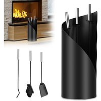 Kaminbesteck, 4-teilige Kamingarnitur mit Schaufel, Besen, Feuerhaken & Ständer, Ofenbesteck modern, schwarz - Swanew Kaminbesteck, 4-teilige Kamingarnitur mit Schaufel, Besen, Feuerhaken & Ständer, Ofenbesteck modern, schwarz - Swanew von SWANEW