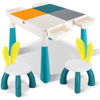 Kindertisch mit 2 Stühlen ,251 Stück Bausteine Doppelseitiger Multifunktionaler Aktivitätstisch Set für Kinder 3-10 Jahren mit Stauraum von SWANEW