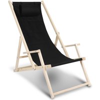 Liegestuhl Schwingliege Klappbar Strandliege Balkonsonnenliege Liege Stuhl Holz schwarz Mit Handläufen - schwarz - Swanew von SWANEW