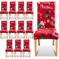 SWANEW 12er Set Stuhlhussen Weihnachten,Stretch Abnehmbare Waschbar Stuhlbezug für Esszimmerstühle,Stretch Stuhl Mit Gummiband für Esszimmer von SWANEW