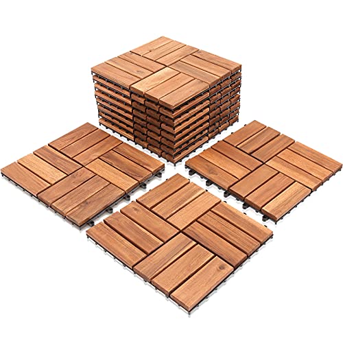 SWANEW 1m² Holzfliesen Mosaik Akazienholz Fliese 11 Stück 30x30 cm Balkonfliesen Gartenfliesen Terrassenfliesen für Garten Terrasse Balkon von SWANEW