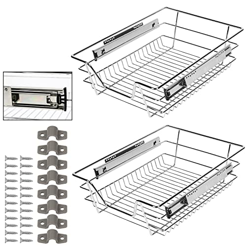 SWANEW 2 Stück 40CM Küchenschublade | Verchromt Teleskopschublade | Küchenschrank | Korbauszug | Schrankauszug vollauszug von SWANEW