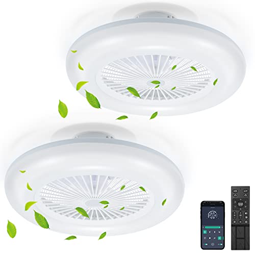 SWANEW 2 Stück Deckenventilator mit Beleuchtung 80W, 55CM LED Dimmbar Ventilatorlicht mit Fernbedienung und APP, 6 Geschwindigkeiten, 3000-6500K, Sommer- & Wintermodus von SWANEW