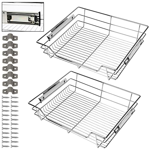 SWANEW 2X60CM Küchenschublade | Verchromt Teleskopschublade | Küchenschrank | Korbauszug | Schrankauszug vollauszug von SWANEW