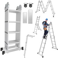 Swanew - 470cm Aluminum Mehrzweckleitern, 4x4 Stufen Gerüst Leiter mit 2 Arbeitsplattform, Klappbare Stehleiter von SWANEW