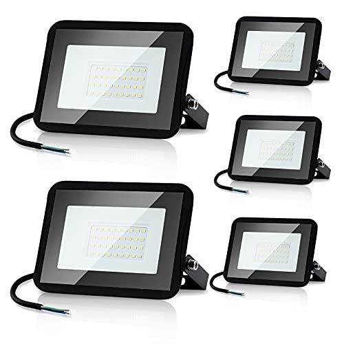 SWANEW 5er 30W LED Außen Strahler, 2550LM Superhell Außenstrahler, 120 Grad Außenbeleuchtung, IP66 Wasserdicht LED Fluter, 3000K Warmweiß Scheinwerfer für Terrasse Arbeitsbeleuchtung von SWANEW