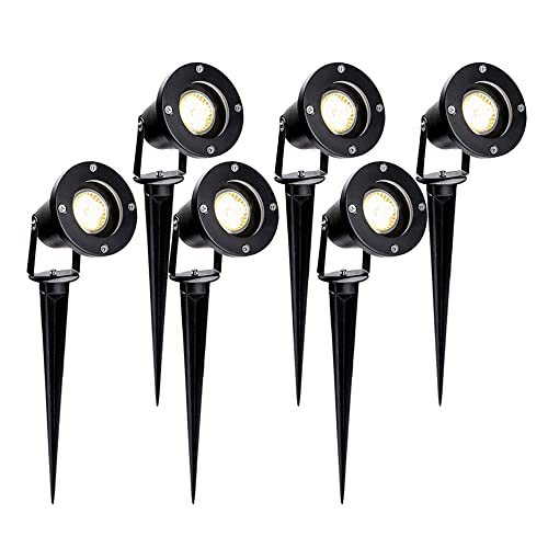SWANEW 6 Stücke Gartenstrahler mit Erdspieß 4W GU10 LED IP65 Wasserdicht Gartenbeleuchtung mit Stecker Warmweiß 3000K, Außenleuchte für Terrassen Gärten Wegen von SWANEW