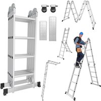 Swanew - Aluminium Multifunktionsleiter klappbar – bis 150 kg - Gelenkleiter Klappleiter Stehleiter Aluleiter – 4,7 m Länge von SWANEW