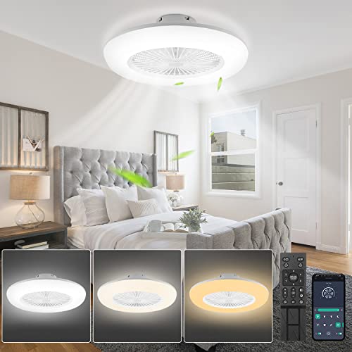 SWANEW Deckenventilator mit Beleuchtung 80W, 55CM LED Dimmbar Ventilatorlicht mit Fernbedienung und APP, 6 Geschwindigkeiten, 3000-6500K, Sommer- & Wintermodus von SWANEW