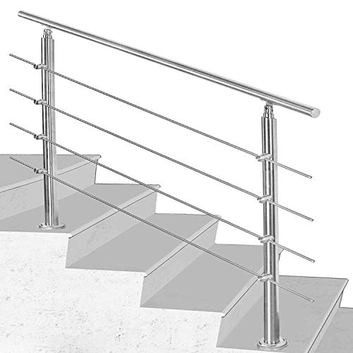 SWANEW Edelstahl Handlauf Geländer Treppengeländer 80 cm mit 4 Querstreben Montagematerial Wandhandlauf Wandhalterung Innen & Außen von SWANEW