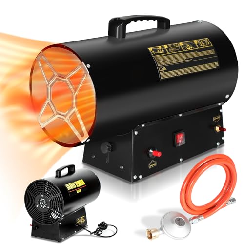 SWANEW Gasheizgebläse 30 kW Gas Heizgerät inkl Verbindungschlauch und Gasdruckregler 700mbar, Wirksame Fläche: 450m²,für Baustellen, belüfteten Lagerräumen, Garagen usw von SWANEW