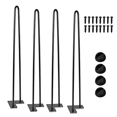 SWANEW Haarnadel Tischbeine 4er-Set, Tischbeine Metall Schwarz mit 2-Stange Bein,Hairpin Leg für Schreibtisch,Tisch und Kaffeetisch,Hairpin Tischbeine mit Bodenschoner-und Schrauben（61cm） von SWANEW