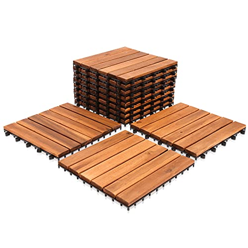 SWANEW Holzfliesen 11-er Kachel Set,1m², geeignet als Terrassenfliesen und Balkonfliesen, aus Akazien Holz, 30x30 cm, für Garten Terrasse Balkon von SWANEW