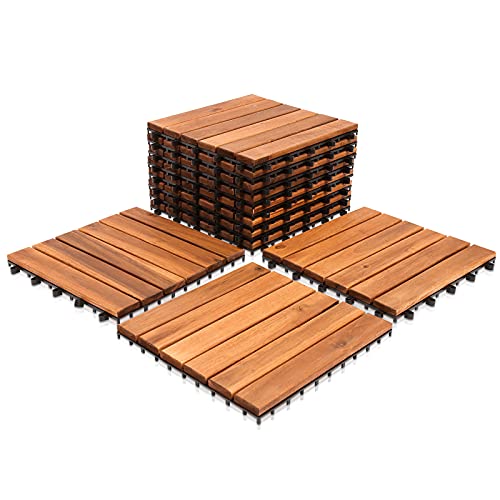 SWANEW Holzfliesen 22-er Kachel Set,2m², geeignet als Terrassenfliesen und Balkonfliesen, aus Akazien Holz, 30x30 cm, für Garten Terrasse Balkon von SWANEW