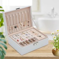 SchmuckkästchenMultifunktions- PU-Leder-Schatulle Doppelschicht Schmuck-Organizer mit großer Kapazität Aufbewahrungsbox für Ringe Ohrringe von SWANEW