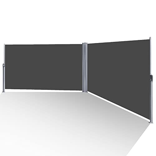 SWANEW Seitenmarkise Ausziehbare doppelseitenmarkise Seitenrollo mit Wandhalterun Sichtschutz Windschutz für Balkon & Terrasse (Grau 160 x 600 cm) Gartensichtschutz von SWANEW