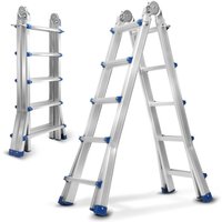 Swanew - Teleskopleiter Alu Leichtgewicht 4x4 Ebene Silber +multifunktion Multifunktionsleiter Mehrzweckleiter Ausziehbare Leiter 15 Stufe Stehleiter von SWANEW