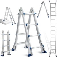 Swanew - Teleskopleiter Alu Leichtgewicht 4x5 Ebene Silber +multifunktion Multifunktionsleiter Mehrzweckleiter Ausziehbare Leiter 15 Stufe Stehleiter von SWANEW
