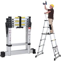 Swanew - Teleskopleiter Alu Leichtgewicht Rutschfester 1,4m+1,7m Silber Multifunktionsleiter Mehrzweckleiter Ausziehbare Leiter 15 Stufe Stehleiter von SWANEW