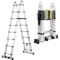 Swanew - Teleskopleiter Alu Leichtgewicht Rutschfester 2,5m+2,5m Silber Multifunktionsleiter Mehrzweckleiter Ausziehbare Leiter 15 Stufe Stehleiter von SWANEW