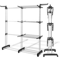 SWANEW Wäscheständer H.170cm, Kleiderständer, Turmwäschetrockner mit 6 Rollen, Breite Ausziehbar 75-150cm, mit Faltbar Flügeln, Grau von SWANEW
