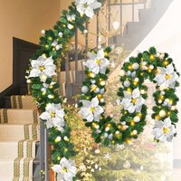 SWANEW Weihnachtsgirlande mit 2,7m künstlicher Tannengirlande Silbrig Blumen und 50 warmweißen LEDs in 2 Modi Festlicher Weihnachtskranz mit von SWANEW