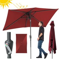 Swanew - Sonnenschirm Rechteckig Balkonschirm Ø210x140cm Rot beidseitig um 30° knickbar mit kurbel Marktschirm Terrassenschirm Sonnenschutz von SWANEW