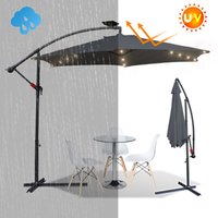 Sonnenschirme mit led Alu Sonnenschutz Gartenschirm um 360° drehbar Ampelschirme mit kurbel Balkonschirm UV30+ (Ø350 cm, Grau) von SWANEW