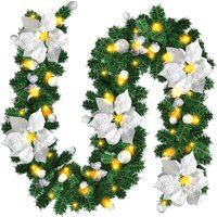 2.7M Weihnachtsgirland Tannengirland Weihnachtdekoration mit roten Blumen Weihnachtsdeko-LED Lampen schöne Feiertag-Dekoration für Treppen, Wand, von SWANEW