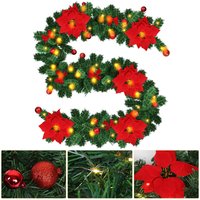 2.7M Weihnachtsgirland Tannengirland Weihnachtdekoration mit roten Blumen Weihnachtsdeko-LED Lampen schöne Feiertag-Dekoration für Treppen, Wand, von SWANEW