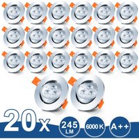 Swanew - 20er led Einbaustrahler Deckeneinbauleuchte Set Einbauleuchte Deckenleuchte Einbauspot Deckenspot IP20 245LM Strahler Kaltweiß 3W von SWANEW