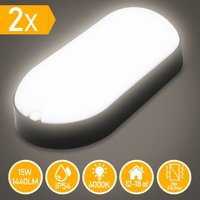 Swanew - 2x led Feuchtraumleuchte Deckenleuchten Ovalleuchte IP54 Garage 15W Weiß Badlampe Lamp Bürolamp von SWANEW